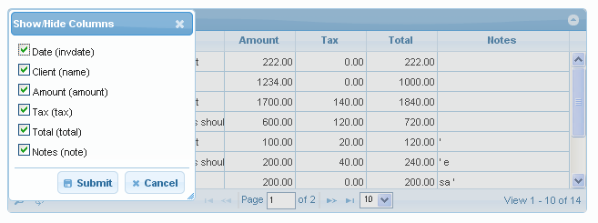  Show/ hide columns